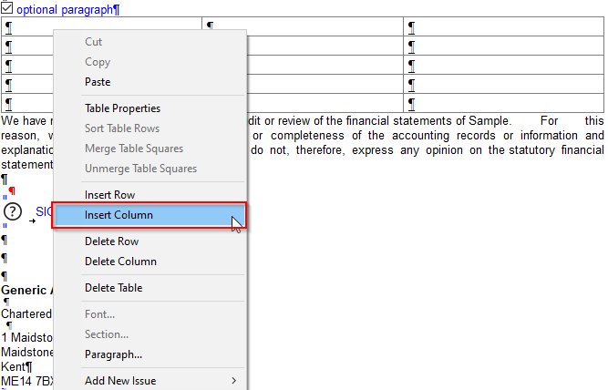 Inserting rows and columns into tables